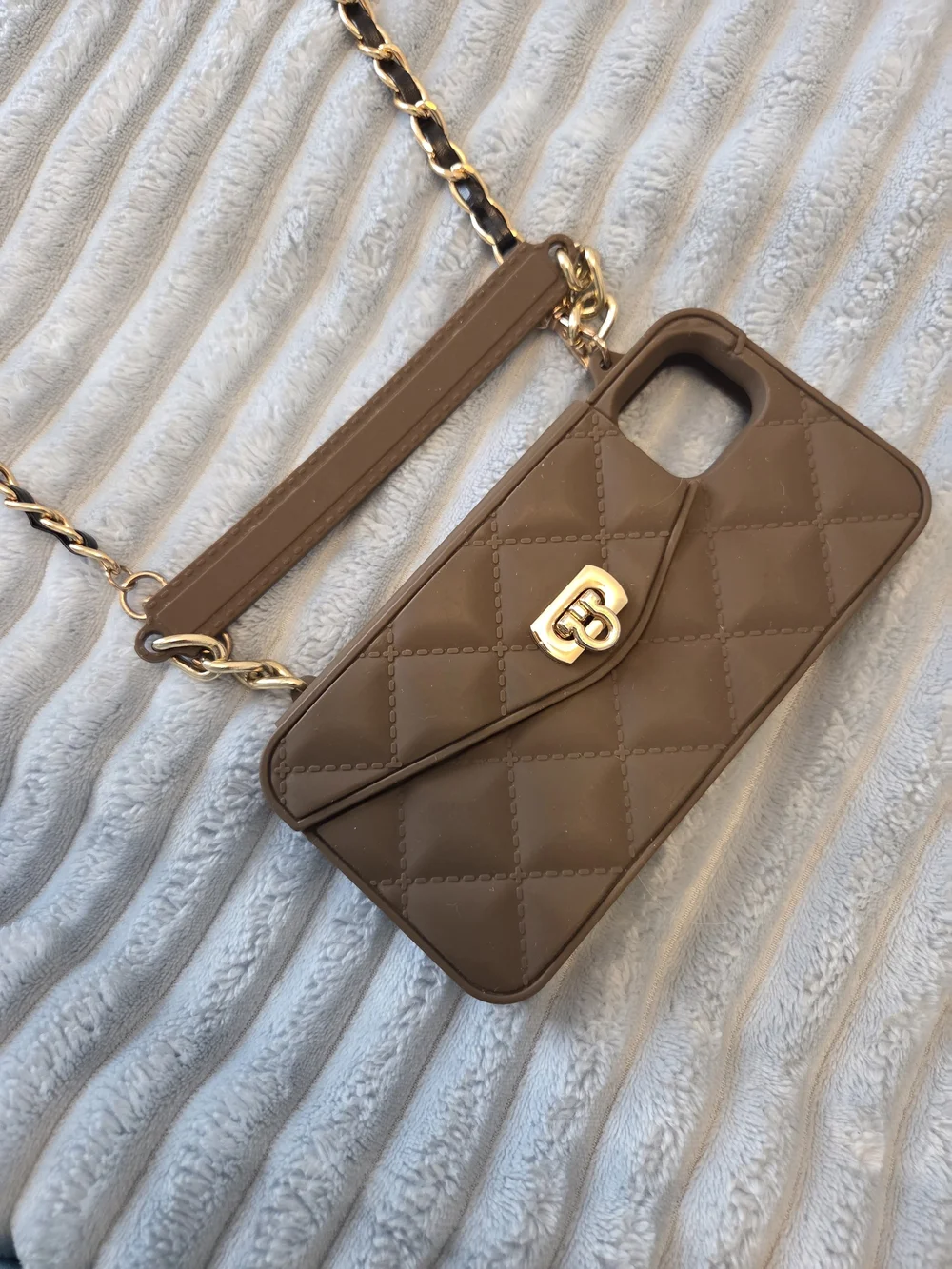 Quilted Brown Crossbody Phone Case with Gold Chain